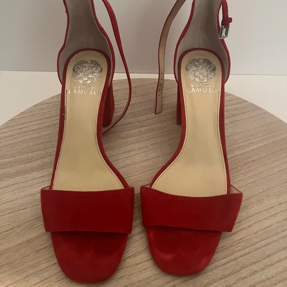 Vince Camuto Red Suede Block Heel Ankle Strap Sandals – 8.5M - Picture 1 of 7